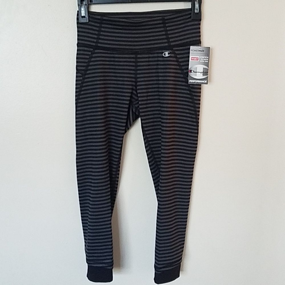 Champion Performance Active Capri Leggings Womens Size XS Black Gray Striped NEW